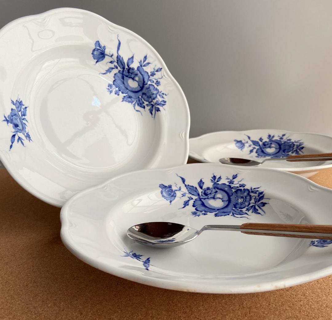 ✻ 北欧ヴィンテージ ✻old ARABIA アラビア 青い花プレート深皿 3枚