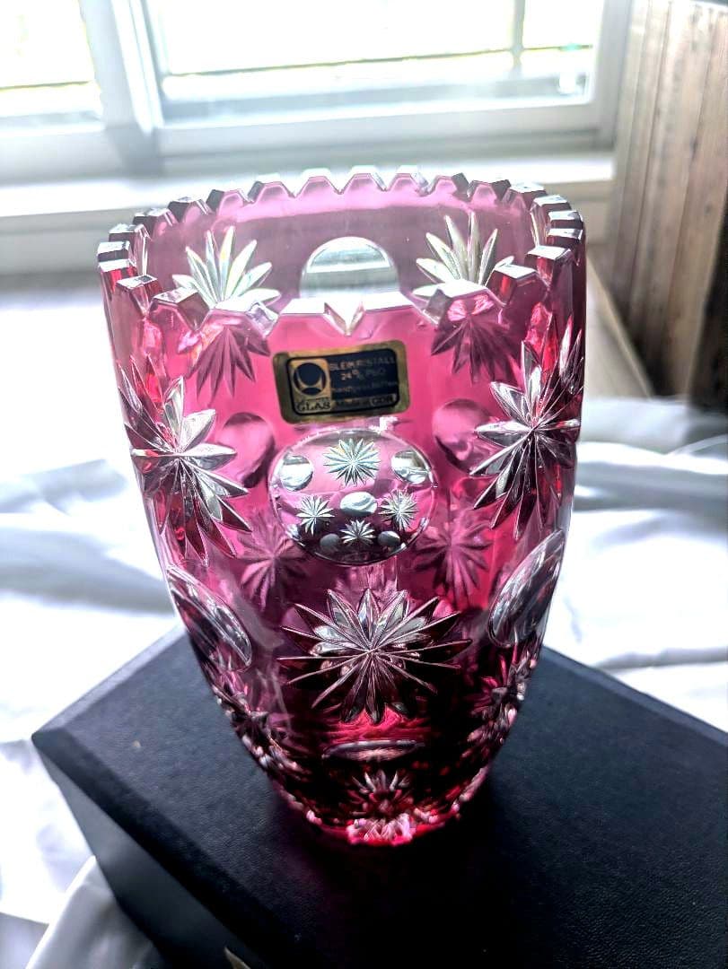 【新品未使用】PARKA CRYSTAL ピンク花瓶 クリスタル製