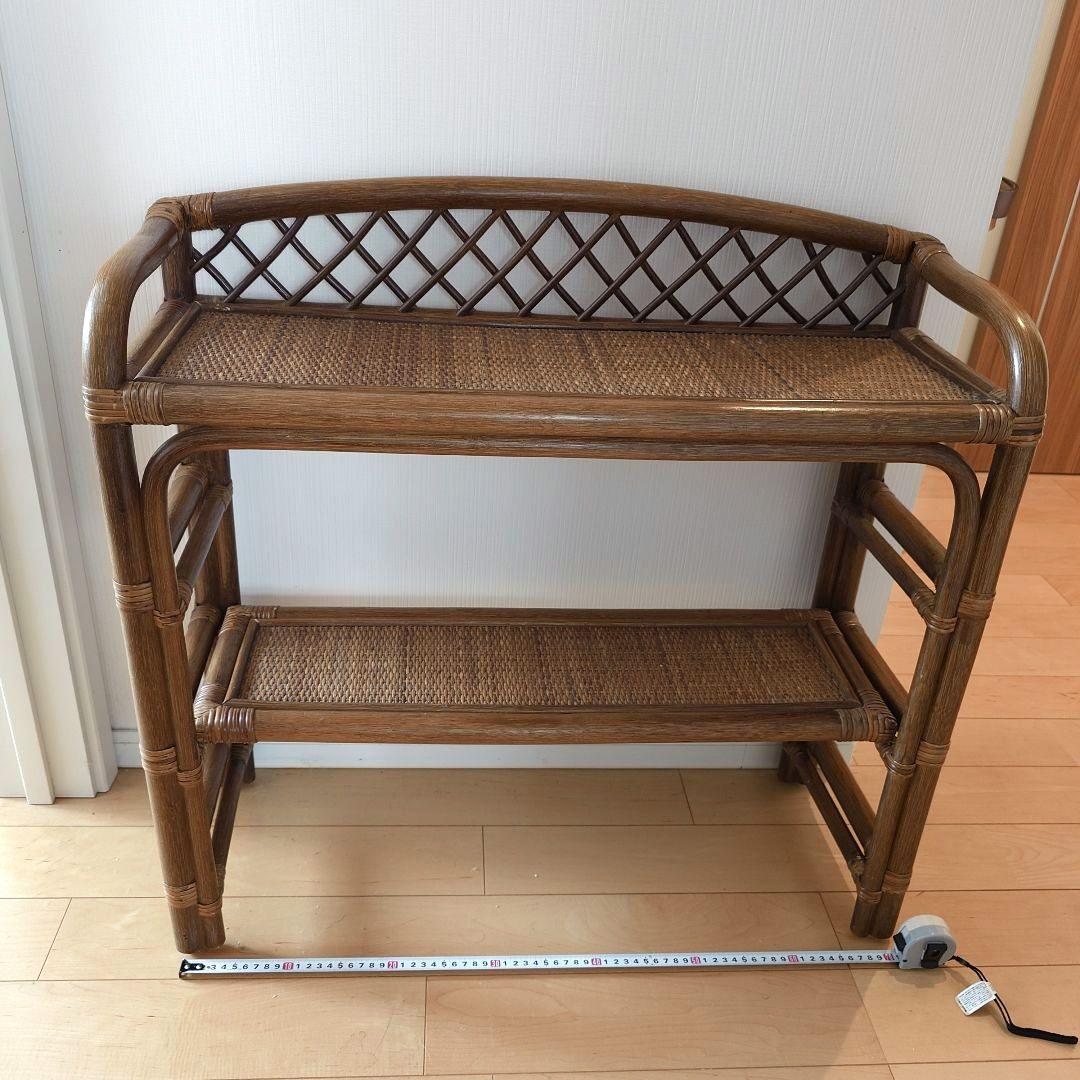 ラタンシェルフ　ラック 2段　ヴィンテージ ラタン 籐家具 収納ラック 花台