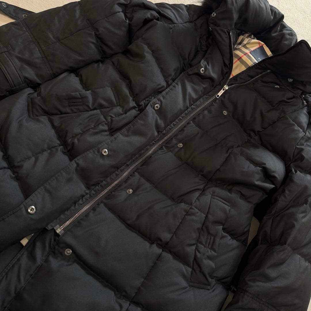 バーバリーロンドン　ダウンコート　ノバチェック ベルト　ファー　ブラック　4L