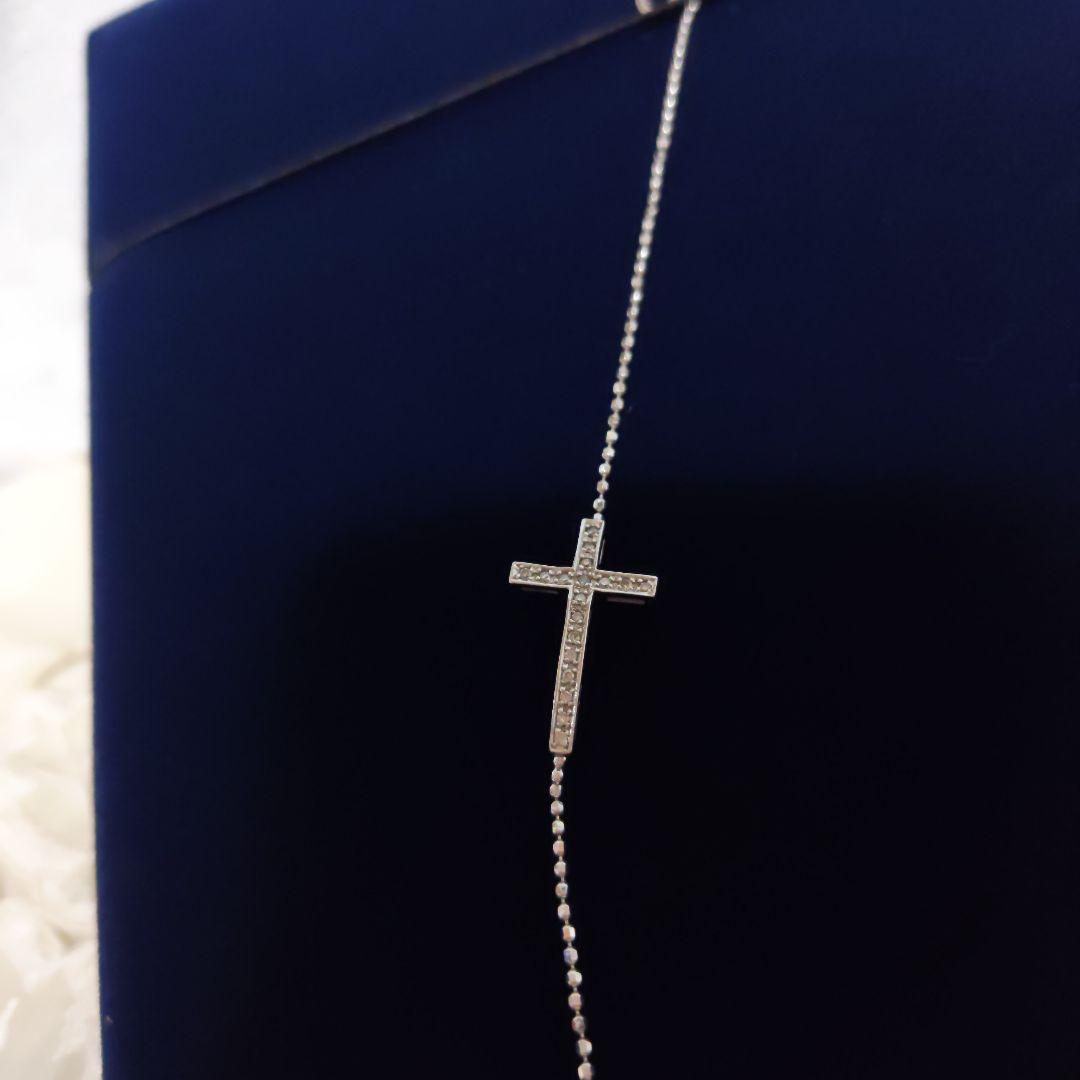 【美品】 K18WG ホワイトゴールド ダイヤモンド クロス ブレスレット