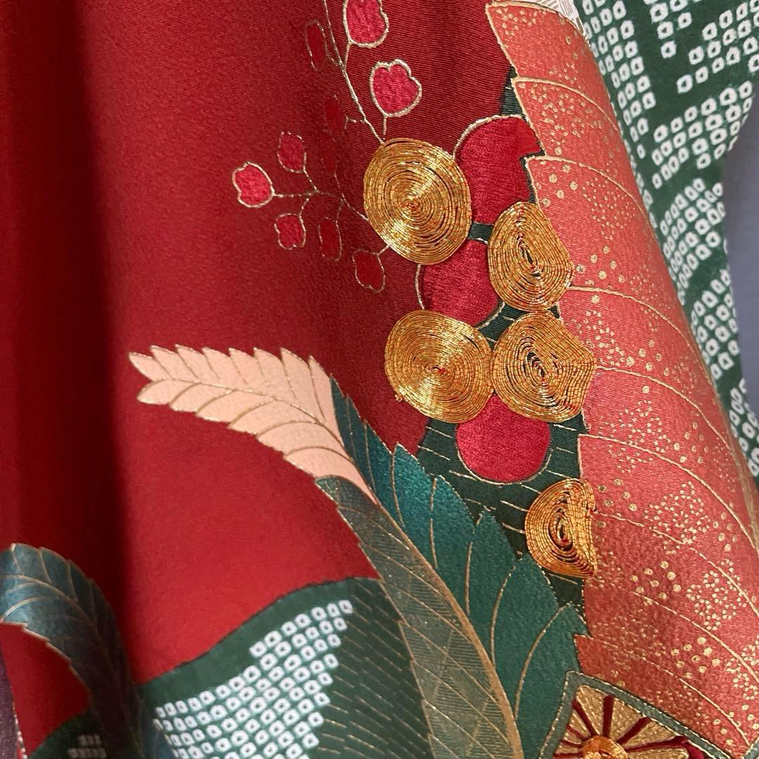 振袖フルセット　高身長　絞り　桐の柄 金彩友禅手刺繍　成人式振袖　振袖　裄丈69