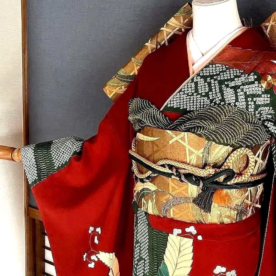 振袖フルセット　高身長　絞り　桐の柄 金彩友禅手刺繍　成人式振袖　振袖　裄丈69
