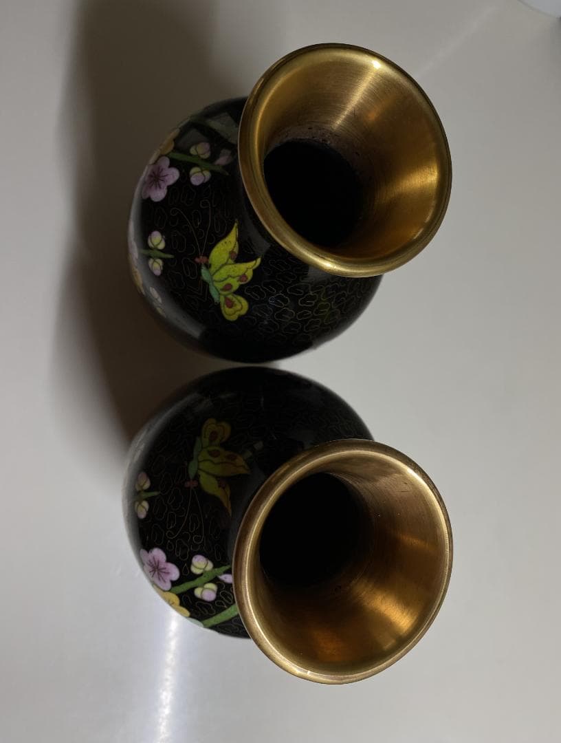 Vintage 花瓶 七宝焼 景泰藍 骨董品 花器 陶器 ２個セット 台座付き