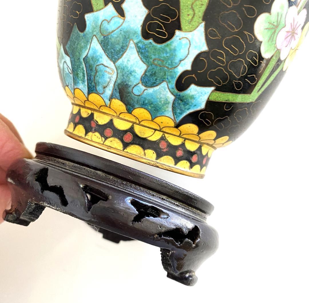 Vintage 花瓶 七宝焼 景泰藍 骨董品 花器 陶器 ２個セット 台座付き