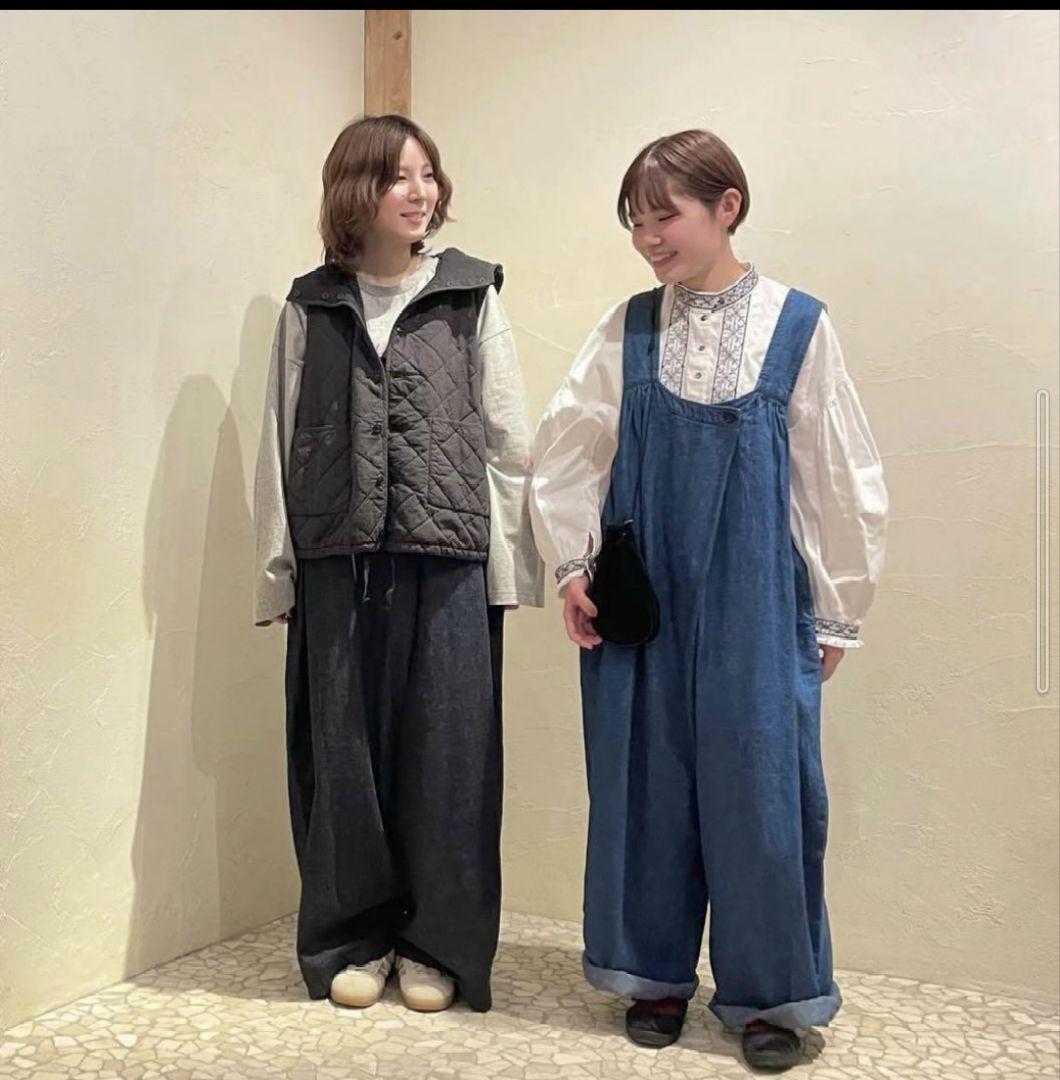 nest robe コットンリネンダンガリータックギャザーサロペット　ブルー