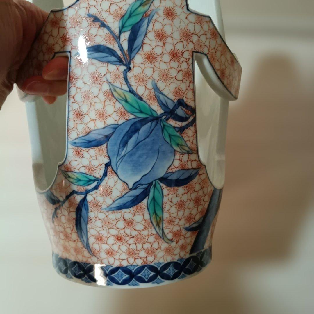 花柄陶器花瓶 ✿市川光春　鍋島御庭焼　桃文台付花瓶