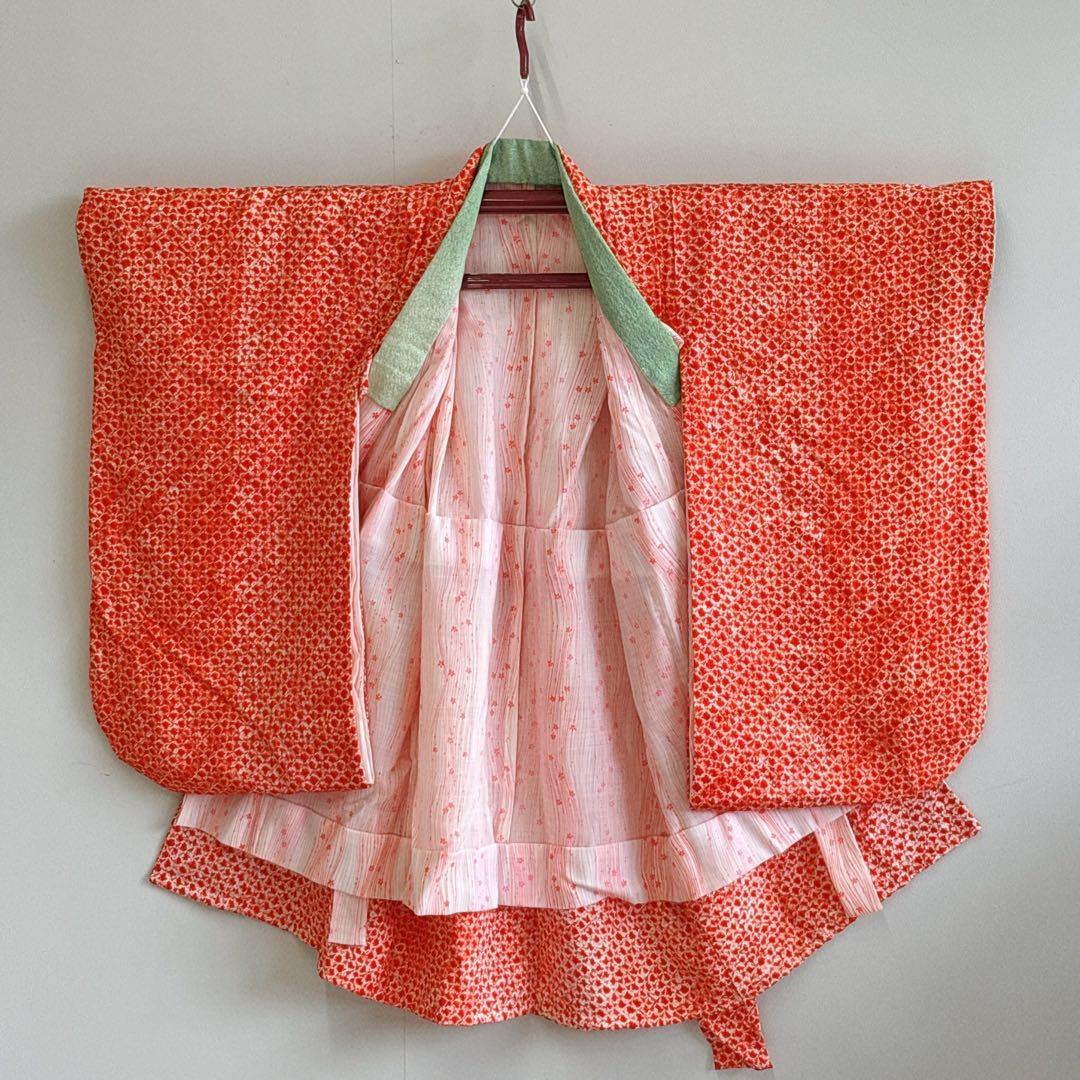 七五三　３歳　女の子　きものフルセット　中古品　オレンジ総絞り