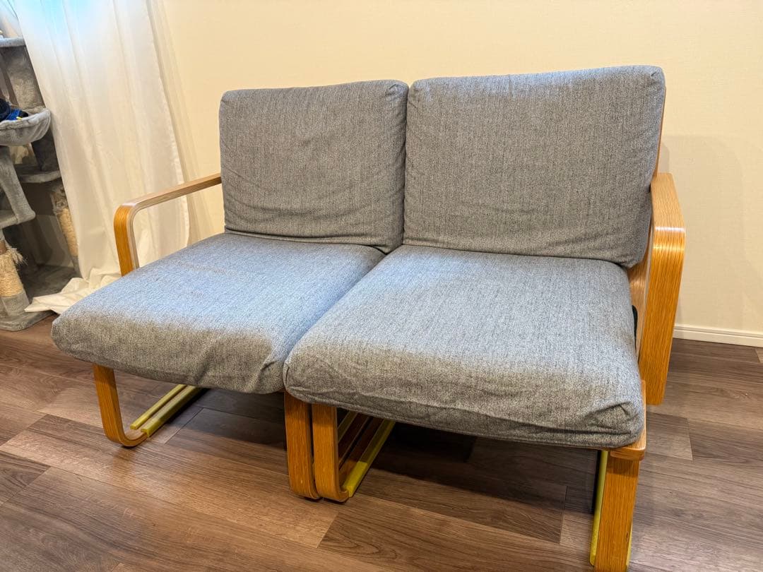 無印良品　リビングでもダイニングでもつかえるソファチェア・オーク材　2人掛け