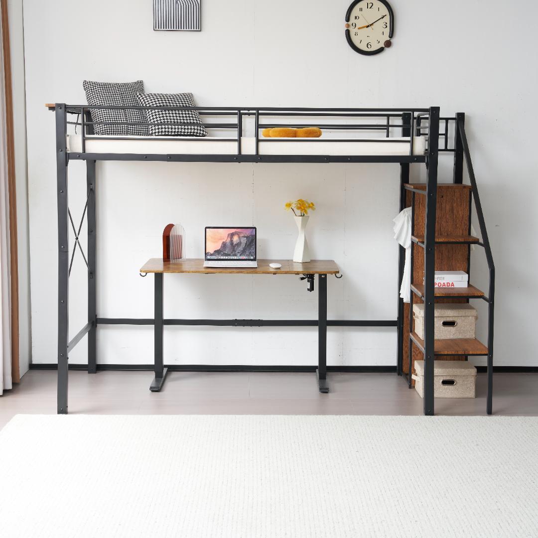 システムベット ロフトベッド シングル コンセント付き 収納付き Black