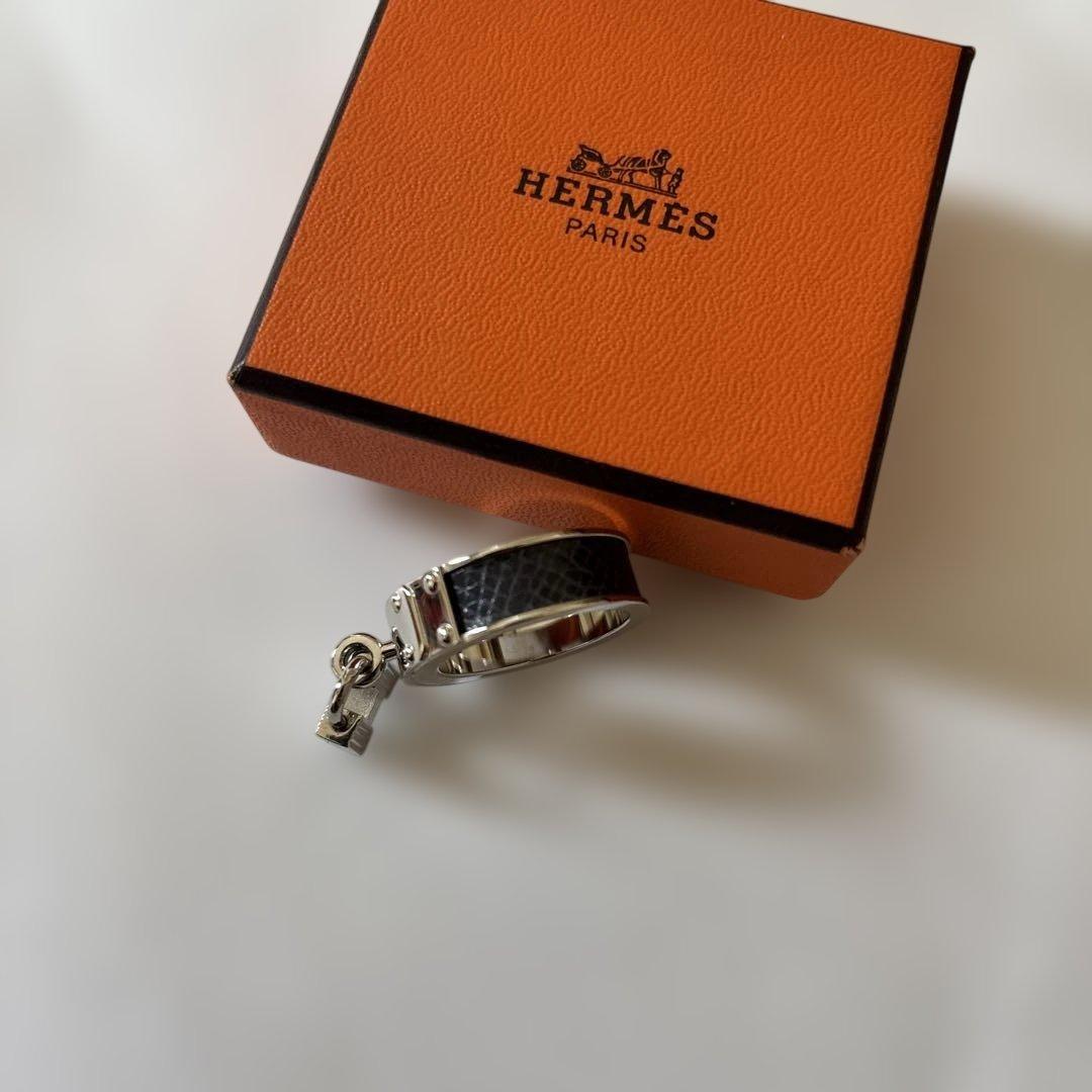 HERMES エルメス スカーフリング ケリー シルバー ブラック
