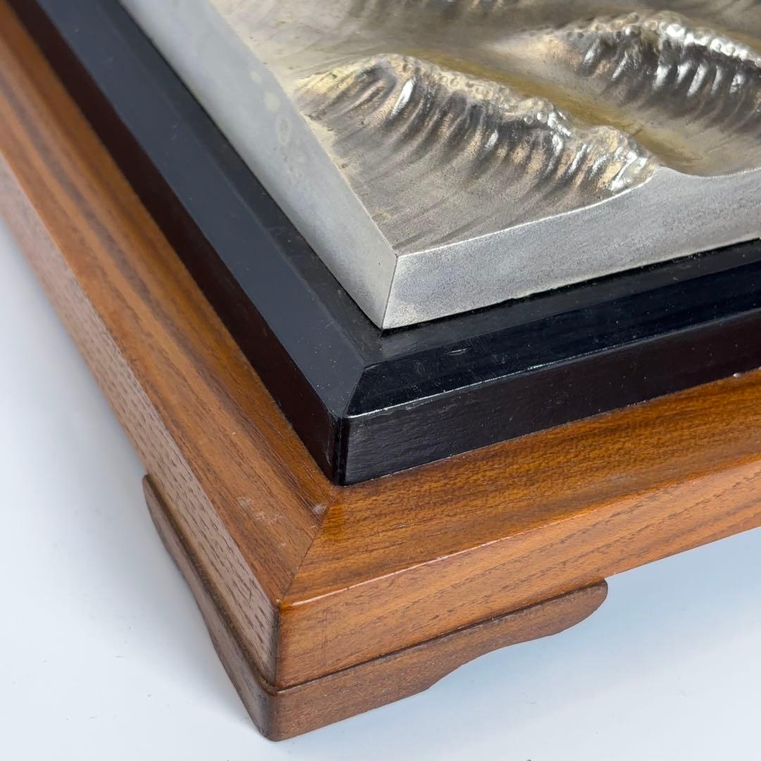 純銀製？ 宝船 置物 ガラスケース付 銀製刻印あり