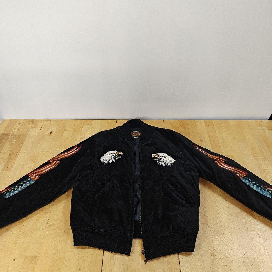 90s 刺繍 ハーレーダビッドソン イーグル ベロア ジャンパー M ブラック