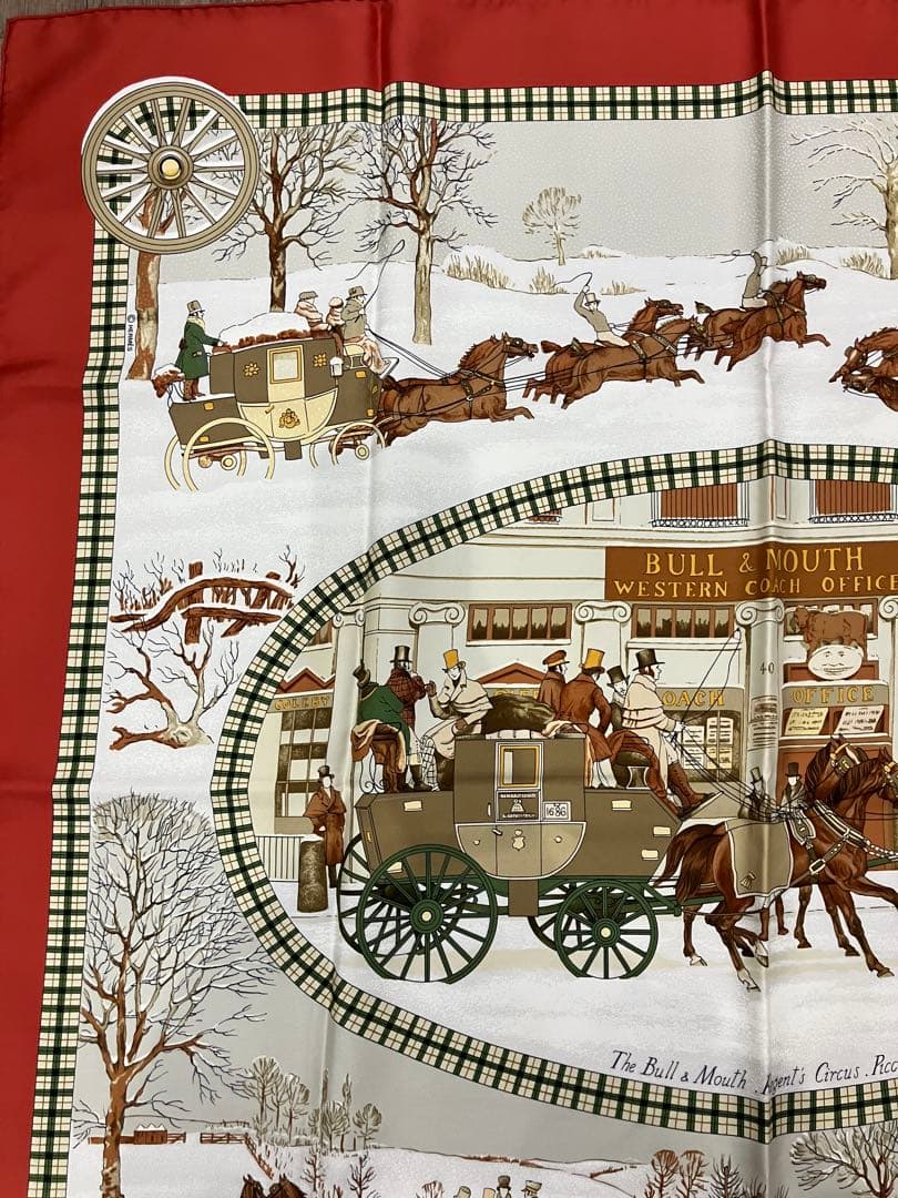 11s31 HERMES エルメス スカーフ カレ 90 シルク 冬の郵便馬車