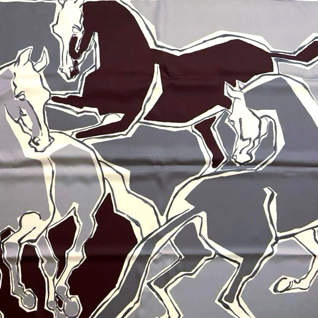 美品 お洒落エルメス シルクスカーフ カレ90 馬のダンス ダブルフェイス 青赤