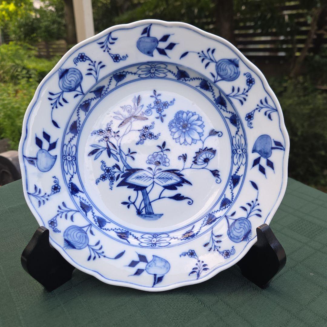 オ-ルドマイセン　ブルーオニオン プレ一ト25cm ボタン双剣