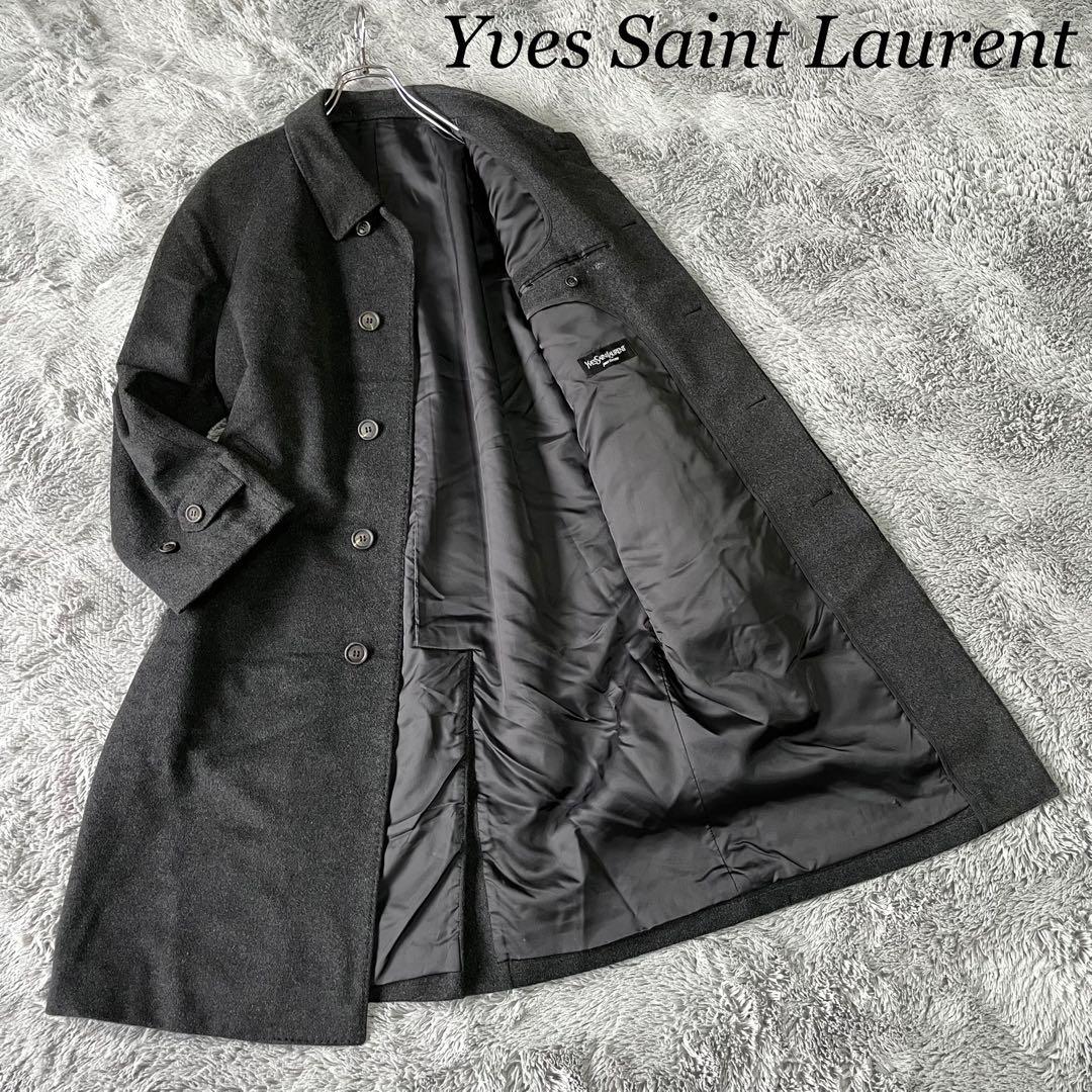 美品✨イヴサンローラン　ステンカラーコート　ロングコート　シルク100% M