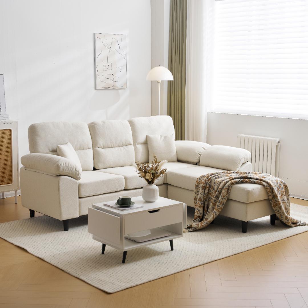 10％OFF！2-5人掛け L字 ソファ ソファーセットローソファー WHITE