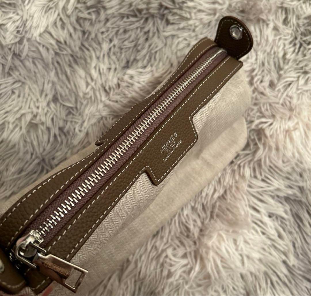 【美品】HERMES ポーチ レザー キャンバス