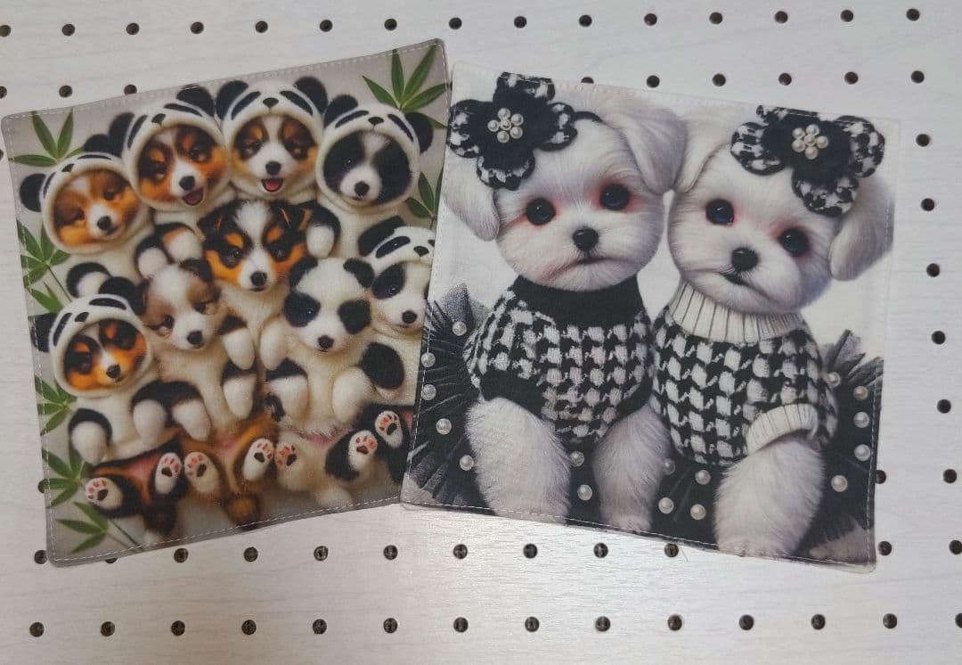 パネル生地　ミニハンカチ　ガーゼハンカチ　犬　ワンコ　シーズー　パンダ犬　２枚⑧