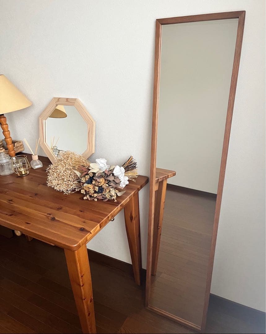 【日本製】全身鏡　立て掛け壁掛けミラー　アンティーク調