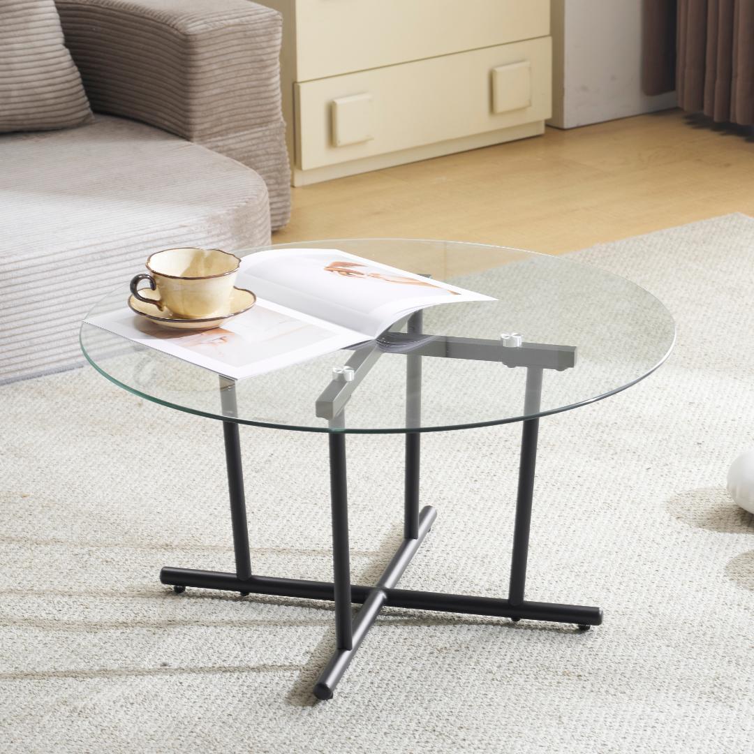 円型テーブル ローテーブル 幅70x奥70x高さ37cm 組立簡単 ブラック色