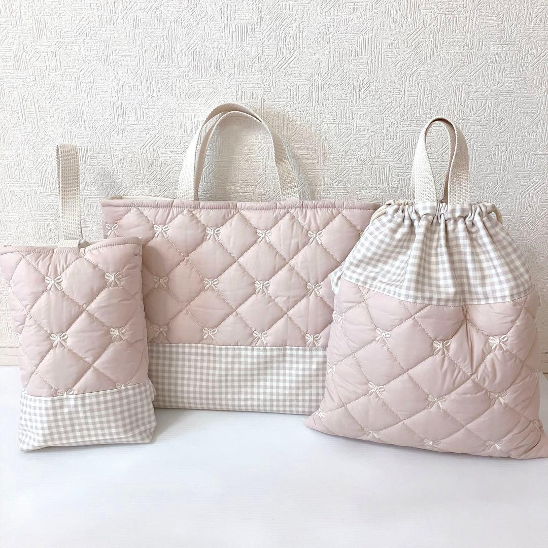 レッスンバッグ 上履き入れ　体操服袋　リボンキルト
