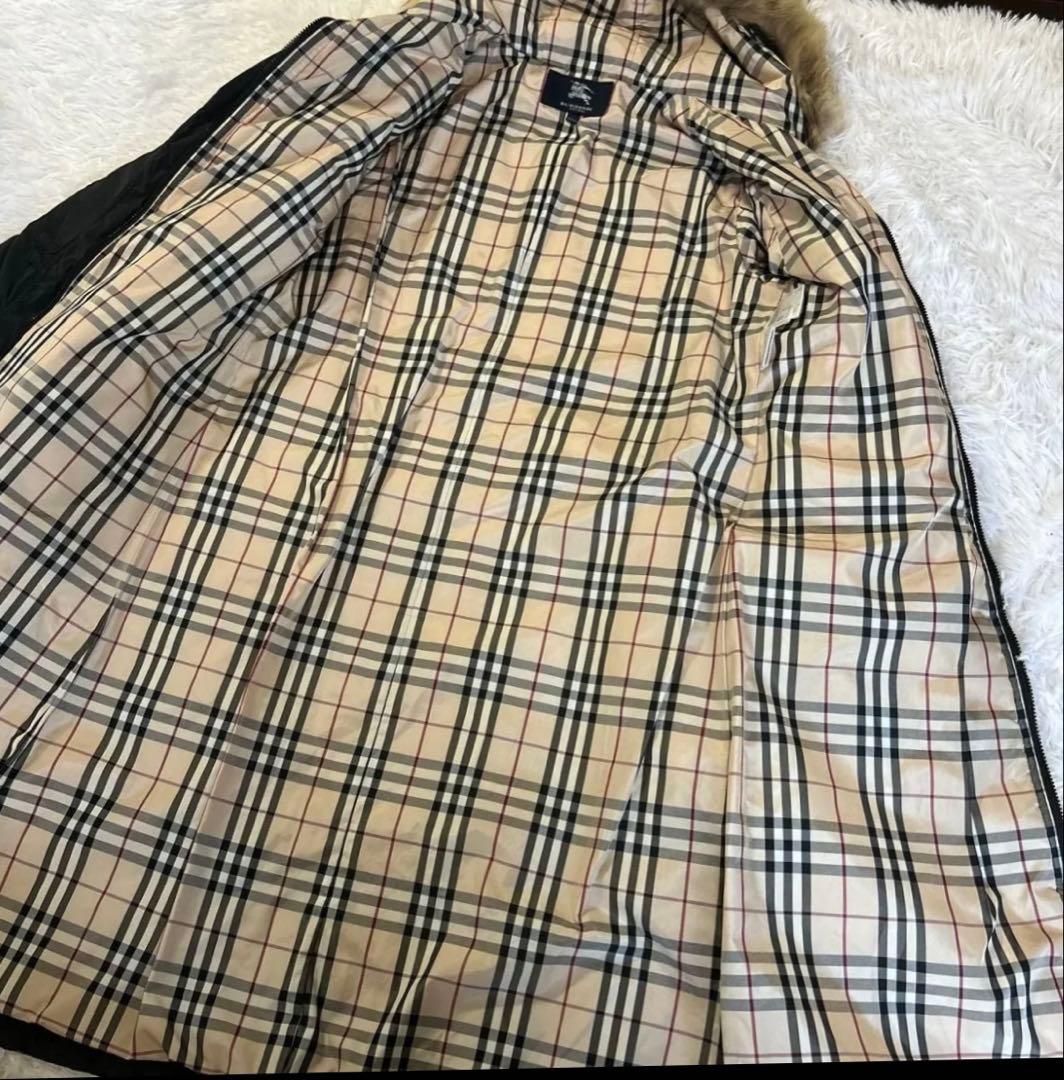 BURBERRY 160A ノバチェック 中綿ロングコート 黒 ファー付き