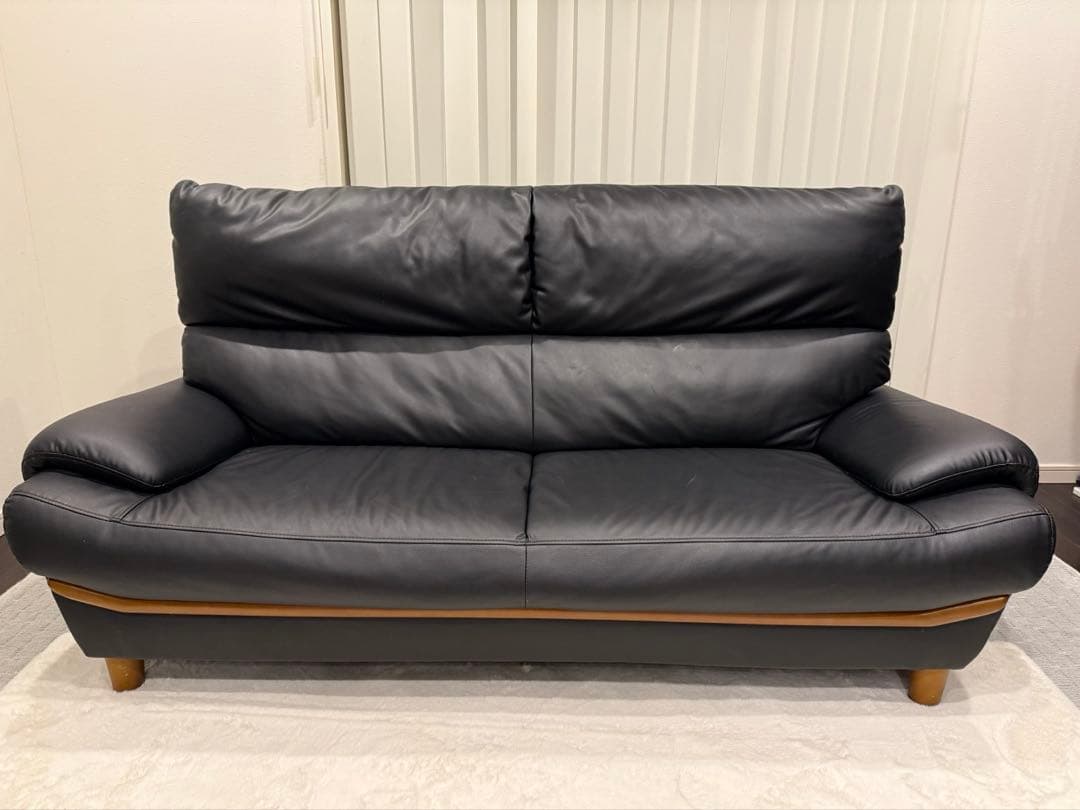 み*ん様 【O-2122】3人掛けソファ レザー 黒 インテリア 合革
