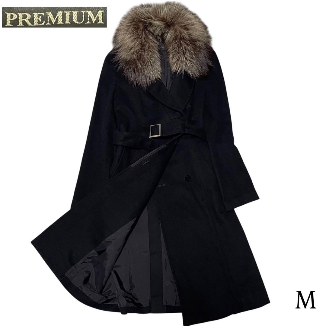 カシミヤ100%【PREMIUM】マキシ丈比翼ロングコート 特殊デザイン 黒 M