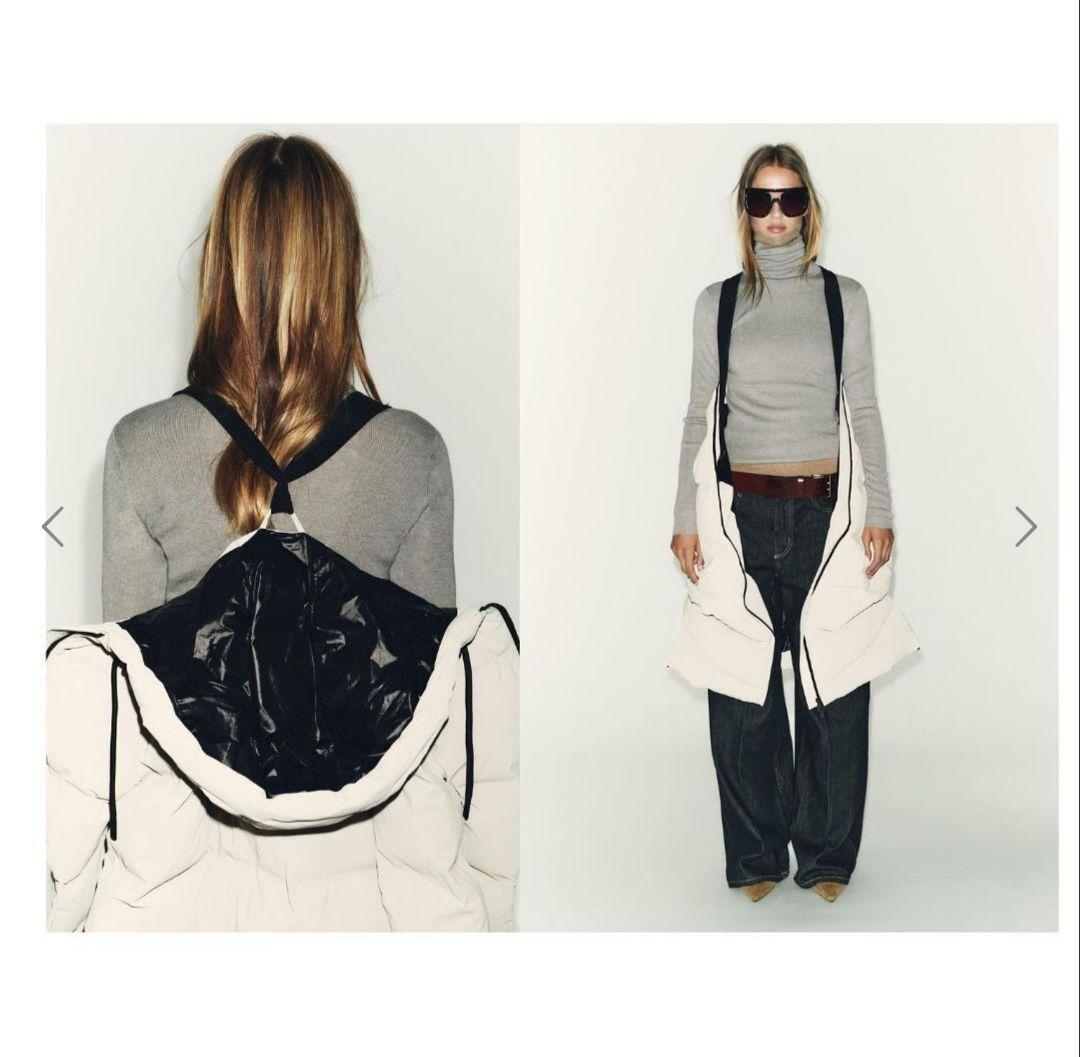 ★新品今季ZARAロングダウンコートLタグ付ショルダーストラップ付★