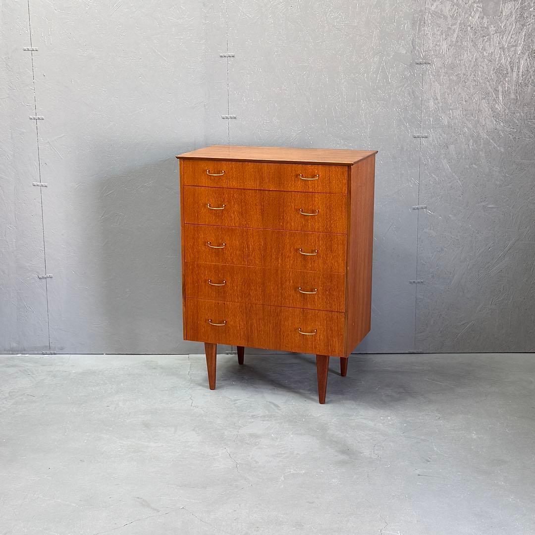 英国ヴィンテージ チーク 5段チェスト