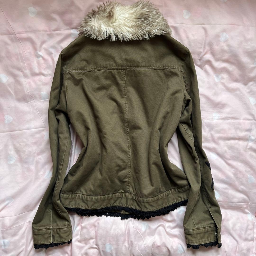 当時物 ファー付レース刺繍ジャケット 平成ギャルy2kグランジパンク星スタッズ