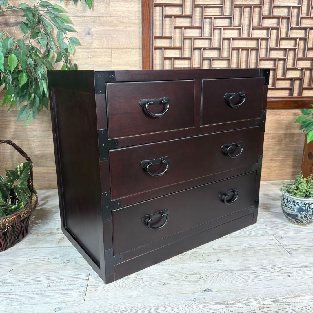 民芸家具和箪笥2点セット（三段四つ引き＋引き戸チェスト）木製桐材無垢和室和風総桐