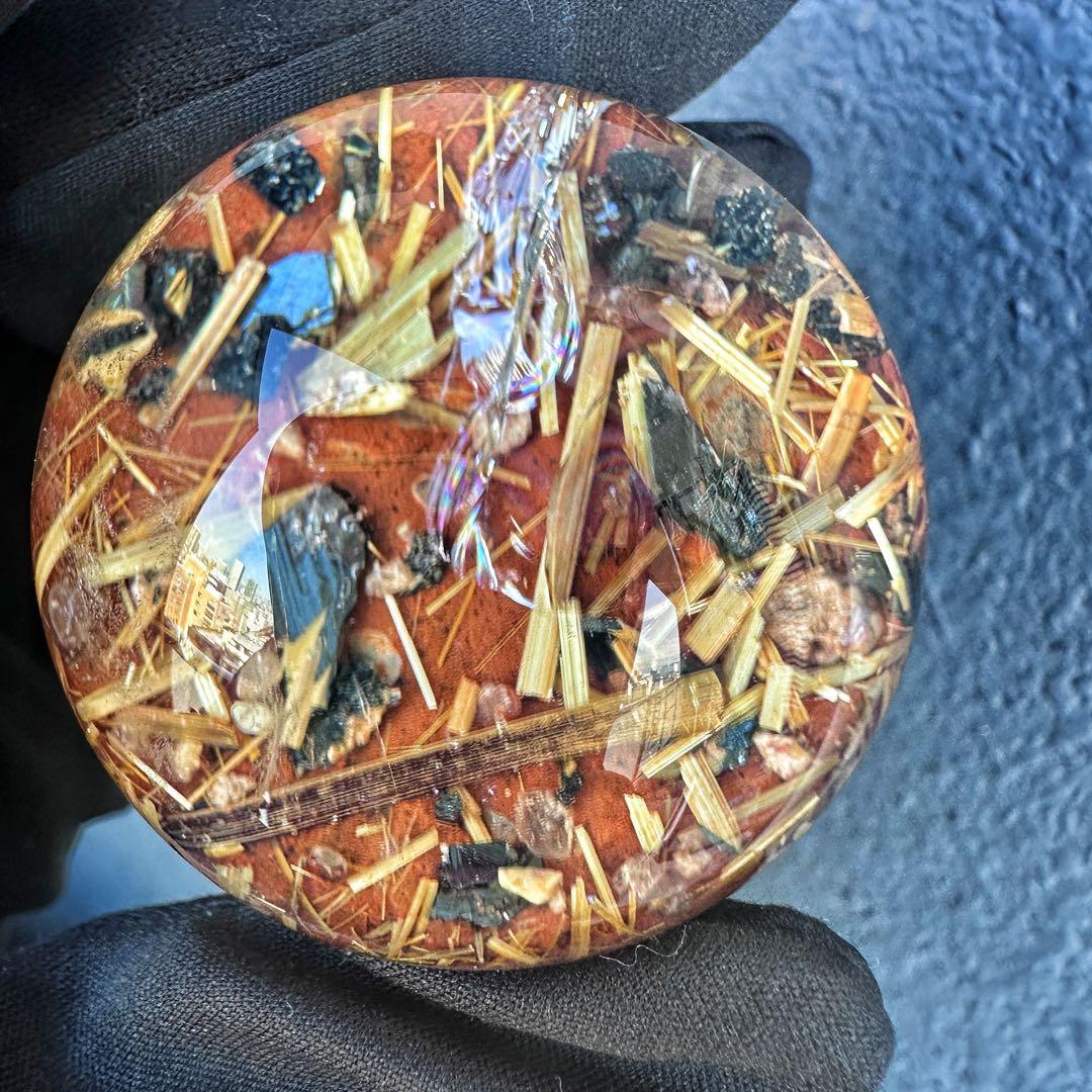 金運❗️レインボー☆タイチンルチル パイライト共生 ガーデンクォーツ丸玉A1304