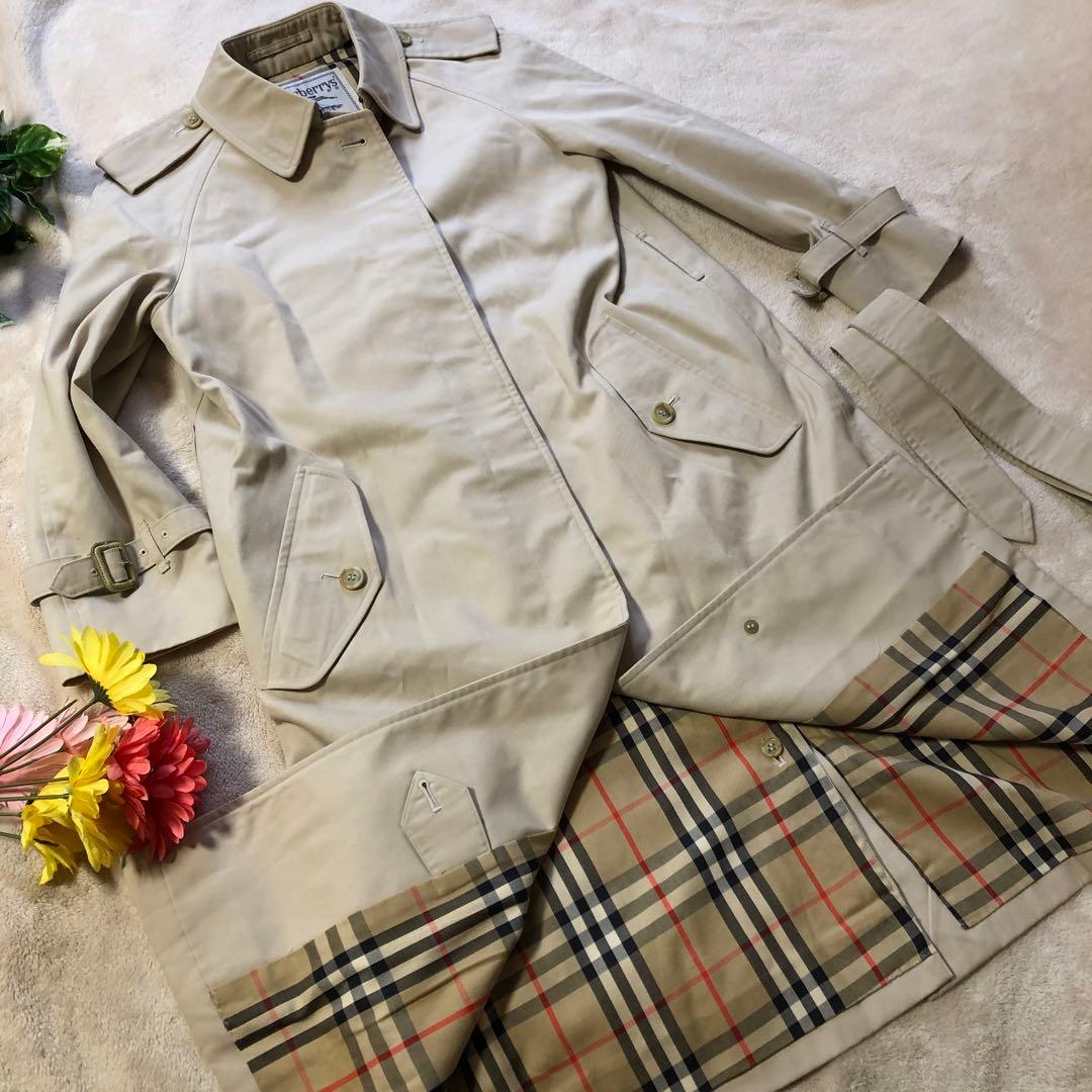 美品　バーバリー　ステンカラーコート　ノバチェック柄　ロング　ベージュ　本国製
