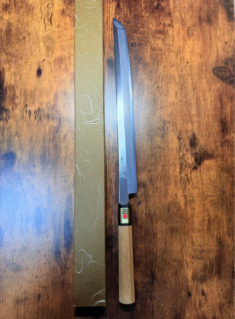 【堺打刃物】蛸引 先丸　包丁　尺一　白二鋼　水牛八角柄