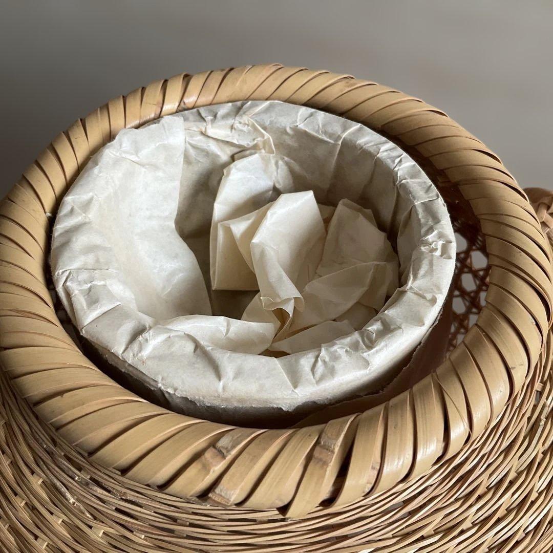 竹清作 花入耳付花籠竹籠 竹細工 細密編 茶道具