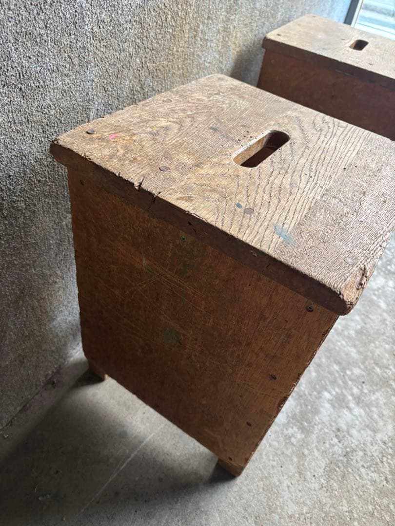 図工椅子　角椅子　角スツール　昭和レトロ　ビンテージ　2個セット