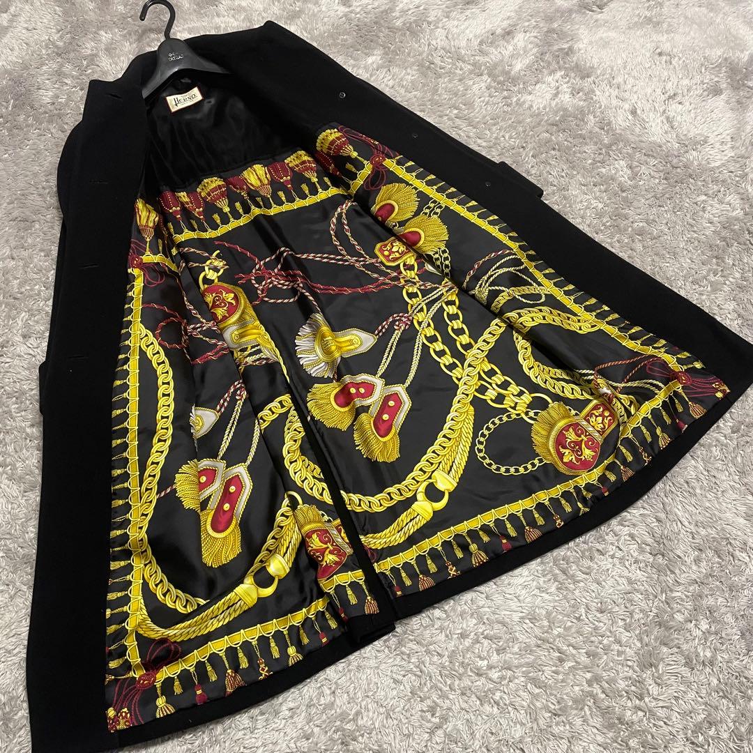 極美品　ヘルノカシミヤ混ステンカラーコート　裏地総柄シルク100 スカーフ柄