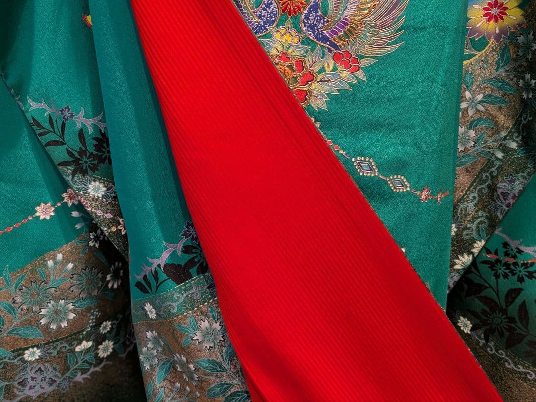 振袖フルセット 身丈164裄70 豪華振袖 金銀彩 緑 黒 更紗 逸品 成人式