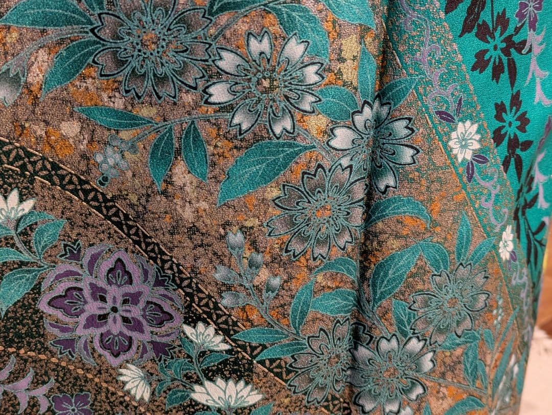 振袖フルセット 身丈164裄70 豪華振袖 金銀彩 緑 黒 更紗 逸品 成人式