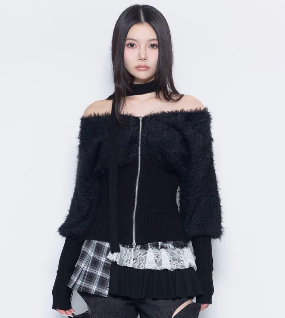 トップス S contrast zip knit THEREDTHREAD