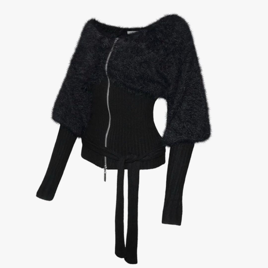 トップス S contrast zip knit THEREDTHREAD