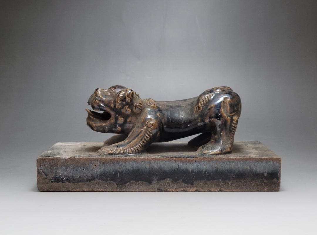 黑釉 神獣型 文鎮 元明時代 幅約23.1cm