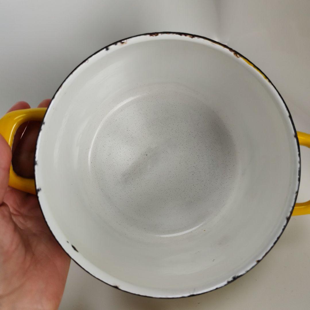 フィネル　ホーロー　ポット　アンティーク 花柄 鍋　Finel 北欧　黄色