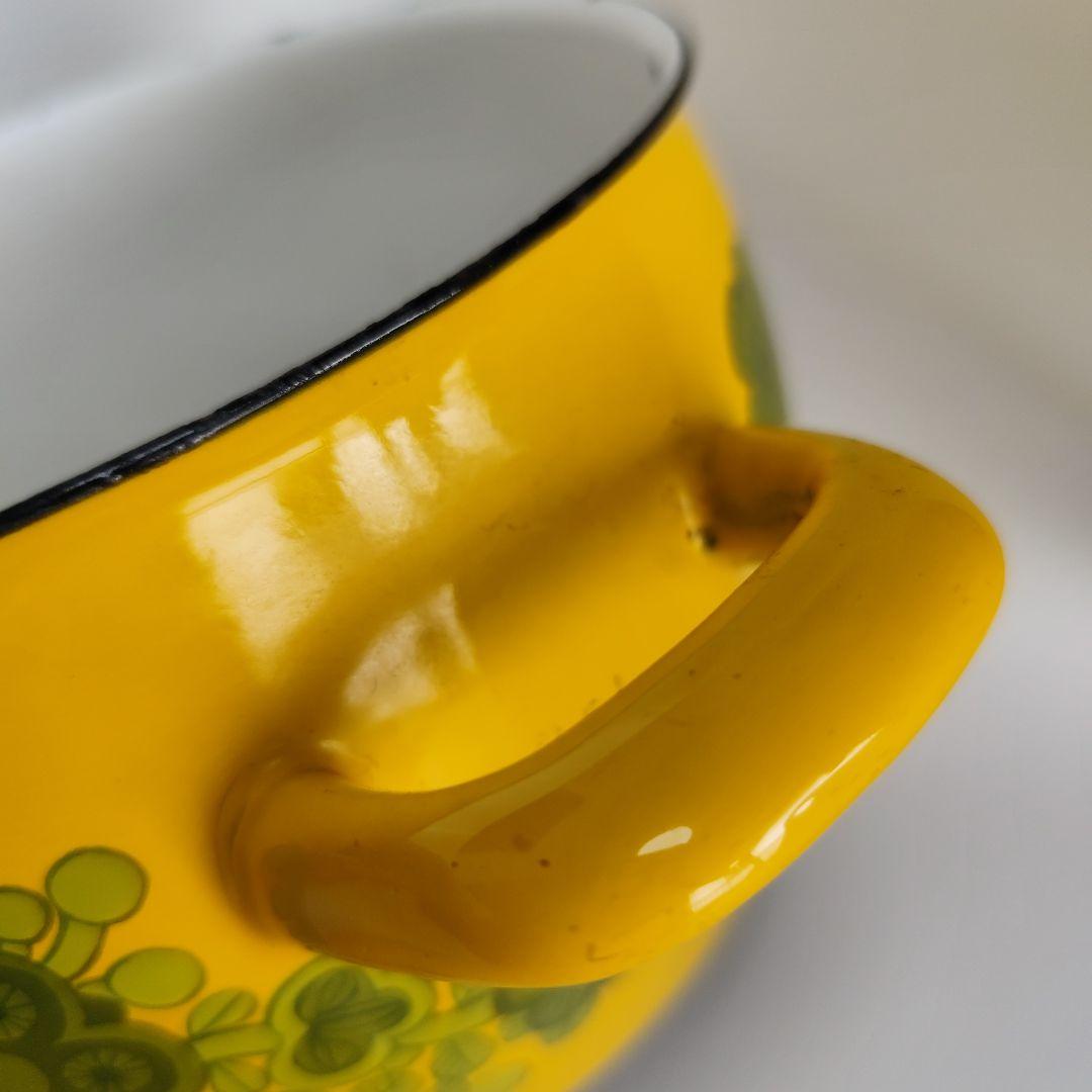 フィネル　ホーロー　ポット　アンティーク 花柄 鍋　Finel 北欧　黄色