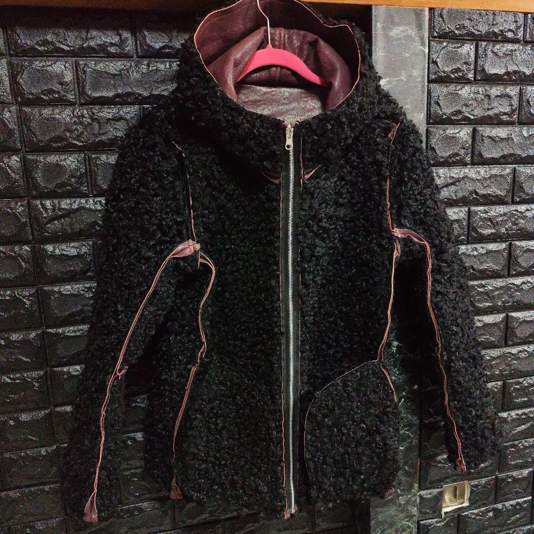 雪 　NOID.ラムレザーベジタブルフーデッドリバーシブルブルゾンサイズ３