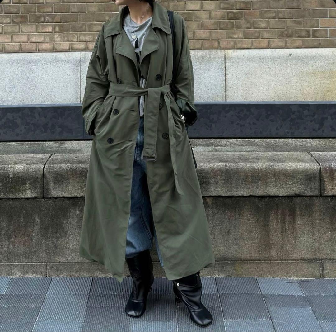 【 ok.soon トレンチコート 】　モスグリーン　丈長め