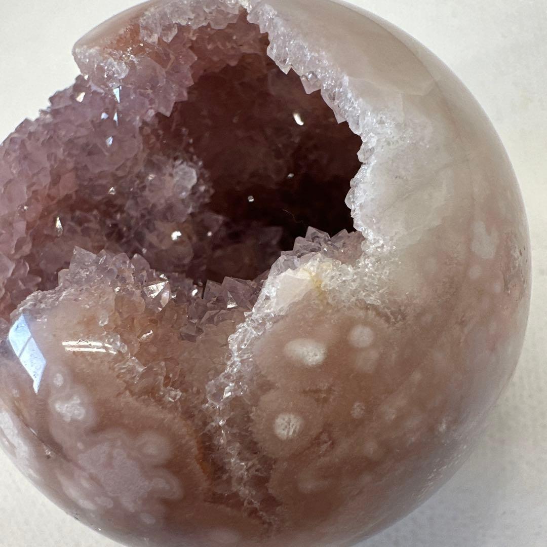 ピンクアメジスト　フラワーアゲート　笑口　ジオード　スフィア　丸玉